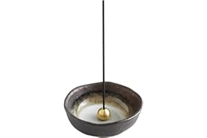 Asayu Japanese Small Mini Incense Holder for Sticks 8.3cm (3.3 inches), Made in Japan Ceramic Ash Catcher & Brass Incense Burner Set for Relaxation, Home Decor - Zen