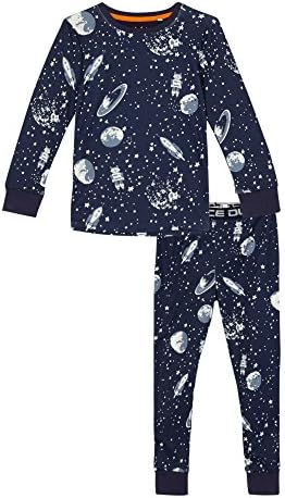 bluezoo Kids Boys' Space Print Long Sleeve Pyjama Set Age 1-14 Years, Navy