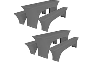 LYAFS Zwei 3er-Sets Biertischhusse, Dunkelgrau Stretch Biertisch und Bankgarnitur hussen 220 x 50 x 80 cm, Elastische Wasserdichte Biertischhussen für 50 cm Tischbreite, Bierzeltgarnitur für Gartenmöbel