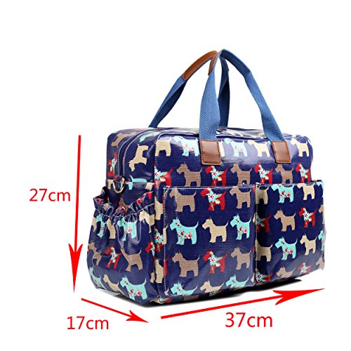 Miss Lulu, 4-teiliges Wickeltaschenset, mattes Wachstuch, geblümt und gepunktet oder andere Motive (schottischer Terrier, Schmetterlinge, Katzen, Elefanten), beige - Cat Beige - Größe: L 1501D2 Lila