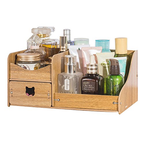 rearand DIY Creative multifunción de madera caja de almacenamiento de cosméticos maquillaje organizador caja de cajón de escritorio de bambú organizador de escritorio