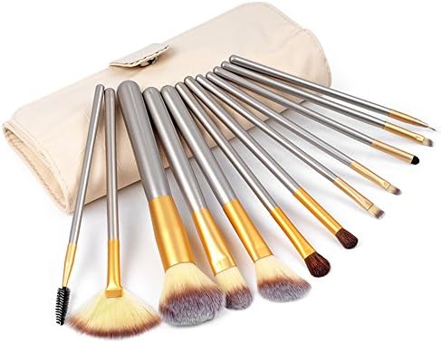 BYBO® 12 Pcs Make up Brush Set Professional Premium Synthetic Hair Wood Handle Essential Makeup Foundation Face Eyeshadow Eyebrow Liquid Brushes Kit with Travel Pouch