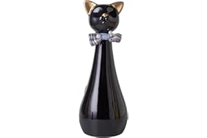 Ysislybin Urna para Gatos, 9,5 x 9,5 x 25,5 cm Urna Cenizas Negra con Collar de Lazo 550 ml Urnas para Mascotas de Cerámica para Recordar a Tu Querida Mascota Urnas para Gatos Regalo Conmemorativo