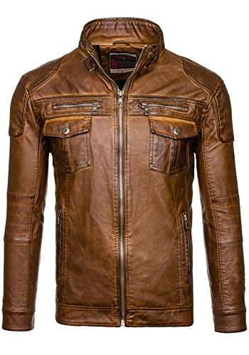BOLF Herrenjacke Kunstlederjacke Sweatjacke bergangsjacke Herrenmode EXTREME EX282 Braun XXL [4D4]