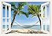Produktbild Artland Qualitätsbilder I Wandtattoo Wandsticker Wandaufkleber 70 x 50 cm Landschaften Karibik Foto Blau B8DD Fensterblick Urlaub Palmen Strand Hängematte