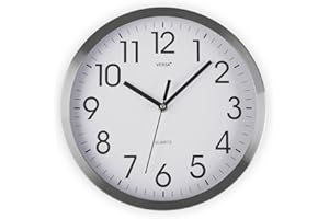 VERSA Enkel Orologio da parete decorativo silenzioso per cucina, soggiorno, sala da pranzo o camera da letto, stile moderno, misure (H x L x L) 25 x 4,1 x 25 cm, alluminio, bianco e argento