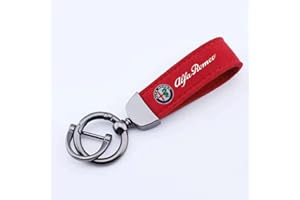 RUAAL Auto Portachiavi Pelle Scamosciata, per Alfa Romeo Stelvio 4C Mito Giulietta Anelli Rotanti Ferro Cavallo Portachiavi Ricambi Accessori,Red Style-a