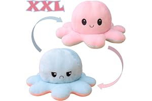 KUNSTIFY nastrojowa przytulanka w kształcie ośmiornicy XXL, nastrojowe zwierzątko, ogromna pluszowa ośmiornica z możliwością odwracania na lewą stronę, 40 cm, różowa/jasnoniebieska