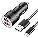 Price comparison product image USB Car Charger with 3.3ft cable for iphone iPad [Quick Charge 3.0 and 5V/2.4A, High-Speed Smart Charging, Built-in Safety Protection] Fast Charge Adapter for iphone X, iphone8, Samsung, LG, iPad and More Dual Port