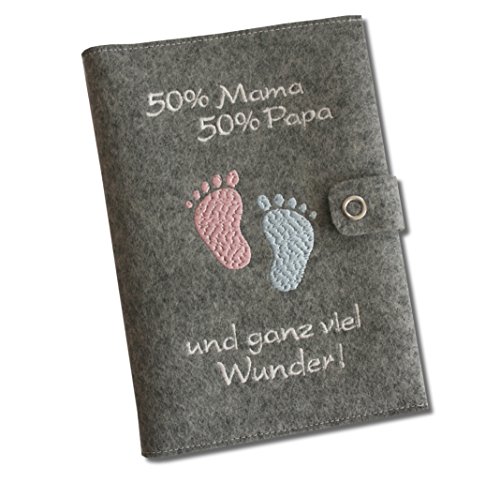 Mutterpasshülle Deluxe „50% Mama 50% Papa …und ganz viel Wunder“ mit extra Fächern und Verschluss aus 100% Wollfilz – Das Original – in deutscher Handarbeit gefertigt – - 2