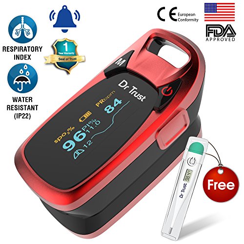 Dr Trust(USA) Professional Series Finger Tip Pulse Oximeter with Audio Visual Alarm and Respiratory Rate (Red) RS.1599 (66.00% Off) - Amazon