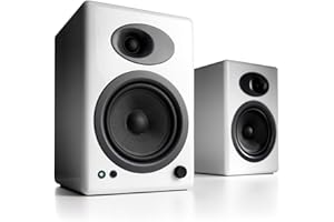 Audioengine A5+ Classic 150W Altavoces de estantería/Amplificador Analógico Incorporado/Control Remoto/Entradas RCA y 3.5mm. / Cables Incluidos (Classic, Blanco)