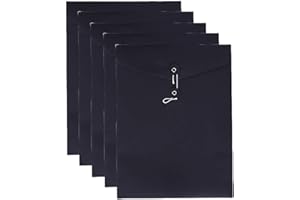 VANRA Kraft Paper A4/C4 File Folders Filing Envelope Folder Pack of 5, Filing Envelope Folder Jacket Document Letter Organizer with String Closure for School,Office (Black)
