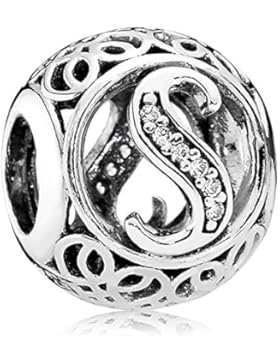 Vintage Buchstabe S CLEAR CZ 925?Sterling Silber Passend f?r Pandora Charme Armband