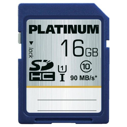 Platinum 16 GB SDHC UHS-I class 10 Speicherkarte (bis zu 90 MB/s Lesen, 600x)