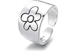 Aukmla - Anillo vintage a flores de color plateado, abierto, ajustable, joya unisex