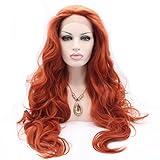red wigo Encaje Color: Transparente Alta calidad Drag Queen peluca rojo marrón largo cuerpo Wave Sintético Lace Front Peluca Resistente Al Calor Cable de