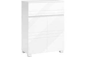 VASAGLE Armadietto da Bagno, Mobile da Bagno con Cassetto e Doppia Anta, Ripiano Regolabile, Mobiletto Multiuso per Corridoio Ingresso, 60 x 30 x 80 cm, Bianco BBK140W01