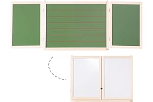 roba Tableau Enfant Mural à 3 Volets en Bois Naturel - Triptyque à Suspendre - Double Face Craie lignée et Magnétique Blanche pour Feutre et Aimants