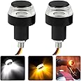 GONAMA Motorcycle Handlebar End LED Lights, Handlebar Indicator Turn Signal Light, 12V Handle Bar Grip End Plug Side Marker Lamp, Daytime Running Lights for Motorcycles, E-Bikes (White/Yellow)