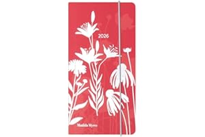 Matilda Myres 2026 Slim Diary - Weekly Notes Layout - Week on One Page, Notes on Other - Silver Foiling and Elastic Closure - Red