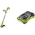 Ryobi OLT1832 18V ONE+ Cordless Grass Trimmer, 25-30cm Path (Zero Tool), 18 V, Hyper Green & RC18150 18V ONE+ Cordless 5.0A Battery Charger
