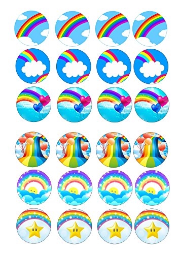 Print4you 24 Mezclados Arco Iris de Tartas 4 cm en la oblea Papel de arroz