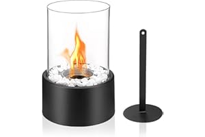 Aufun Kominek stołowy, kominek na stół, kominek na etanol, do użytku wewnątrz i na zewnątrz, z kamieniami naturalnymi, nieskończony czas palenia, dekoracja balkonowa do ogrodu (Tye A)