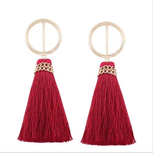 Ladies Fashion Long Tassel Earrings personality Geometric Circle Alloy eardrop , Red