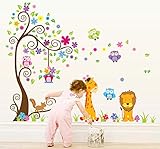 Wallpark groß Bunt Blume Baum mit Niedlich Eulen Giraffe Löwe Abnehmbare Wandsticker Wandtattoo, Kinder Kids Baby Hause Kinderzimmer DIY Dekorativ Kunst Wandaufkleber - 5