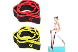 RAIRSKY 2 Stück Fitnessband mit Schlaufen, Gymnastikband Trainingsband Elastic Band Fitness Yoga Stretch Gurt mit 8 Schleifen Waschbarer, Leicht zu Tragender und Hochelastischer Gymnastik-Gur