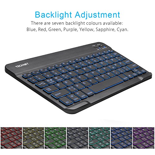 TeckNet Ultra Slim (4mm) Bluetooth Illuminated Tastatur Keyboard (QWERTZ, Deutsches Tastaturlayout) Für iOS, Android, Windows und Mac mit wiederaufladbarem 6-Monate-Laufzeit-Akku - 5