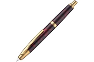 WIKULT Jinhao 10 - Pluma estilográfica sin tapa con caja, punta fina retráctil rojo mármol con juego de convertidor de tinta (clip dorado)