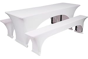 ‎TEXDEKO TexDeko® Hussen für Bierzeltgarnitur Stretch | Set aus Tisch- & Bankhussen | Knitterfrei, Pflegeleicht & Waschbar | Perfekt für Festzelte, Hochzeiten & Events (220 x 50cm, Weiß)