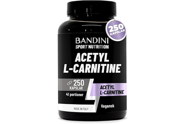 Bandini® Acetyl L-karnitin 250 kapslar | 3000 mg per portion | Högdos | Acetyl L-Carnitine för intensiv fysisk aktivitet | Sport och träning
