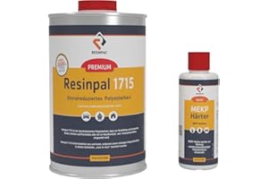 Polyesterharz mit Härter | 1 kg Resinpal 1715 + 20 g Härter | Laminierharz | Styrolvermindert | Reparaturharz Set inkl. MEKP-Härter | Zum Laminieren & Reparieren| Kunstharz Made in Germany |