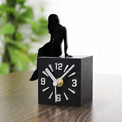 CHLWW Fashion Personality Creative Simple Mediterranean 3d Mermaid Imitation Wood Texture Desktop Sitting Clock