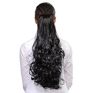 FOK Synthetic Hair Extension Curl Ponytail With Attached Hair Clip Black Color-20 inches