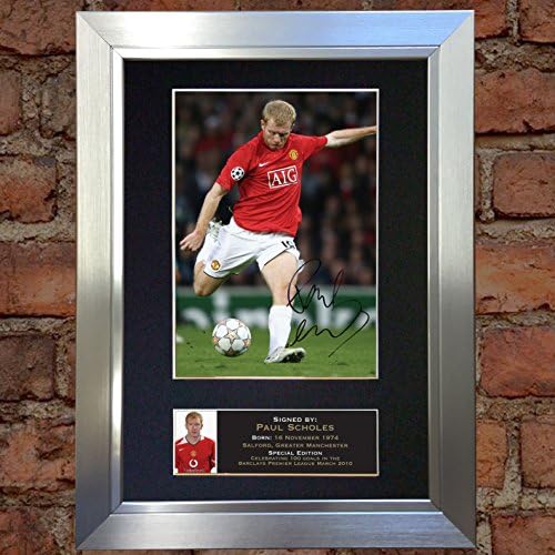 PAUL SCHOLES Man Utd Signed Autograph Mounted Photo Repro A4 Print no50 (Silver frame)