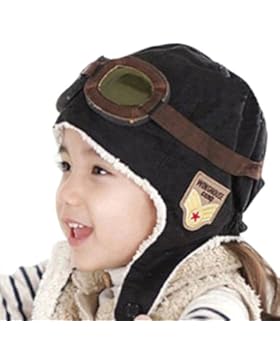 Lucky Will Winter Warme Baby Kinder Fliegermütze Fliegerkappe Pilotenmütze Pilotenkappe Schwarz