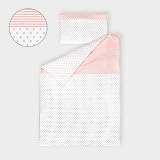 KraftKids Bettwäscheset graue Punkte auf Weiss und Streifen rosa 100 x 135 cm, Kissen 40 x 60 cm und 140 x 200 cm, Kissen 80 x 80 cm - 3