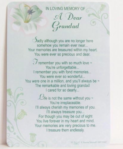 In Loving Memory Of A Dear Grandad. Fraveside Memory Card. Father's Day Memory Card