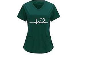 Sizoer Kasack Damen Pflege Valentinstag Herz Gedruckt Arbeitskleidung Pflege Kurzarm V-Ausschnitt Schwesternkittel Kasack Bunt Mit Taschen Berufsbekleidung Damen - Kasack - Tunika