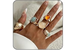 FloralGrace 5 Piece Gold Rings for Women Timeless Chunky Gemstone Rings Adjustable Stackable Statement Rings Gold Rings for Women Trendy Chunky Gold Jewellery