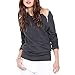 TopTie Ladies Off The Shoulder Casual Top Long Sleeve Blouse Tee with Zipper - Black,XL