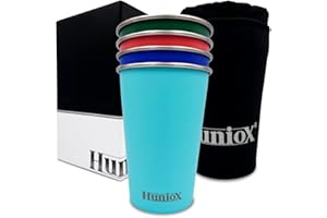 Huniox® 4 X 500 ML Gobelet Réutilisable – Tasse Inox – Verre Incassable – Vaisselle Camping Car – Gobelet Inox – Mug Inox – Tasse Empilable - Tasse Camping - Set Pique Nique (Pura Vida)