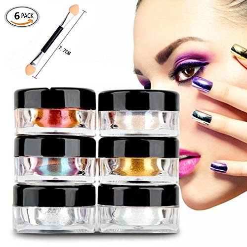6 Farben Nagel Pigment Mirror Powder,Nail Glitzer Spiegel Effekt Pulver Glitter, CIDBEST® Spiegel Pulver, Mirror Nail Glitter Powder, Nagelkunst DIY Dekoration, Nageldesign Chrome Pigment-glänzendes Metallic Nail (2g/Stück)