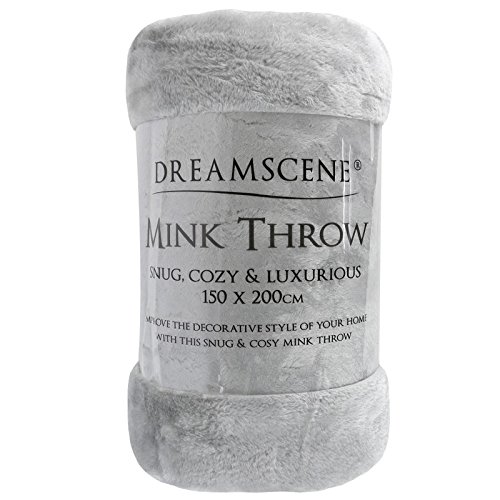 Dreamscene Luxury Faux Fur Mink Fleece Throw Over Sofa Bed Soft Warm Blanket, Silver, 125 x 150cm Dreamscene Luxury Faux Fur Mink Fleece Throw Over Sofa Bed Soft Warm Blanket, Silver, 125 x 150cm