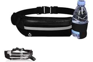 ADM PASS GROUP Riñonera para Correr Impermeable, Cinturón Running con Accesorios Portabotellas Portamóviles y Bolsillo, Belt Plano Deportivo, Trail Fanny Pack para Deportes. Flipbelt Unisex. (Negro)