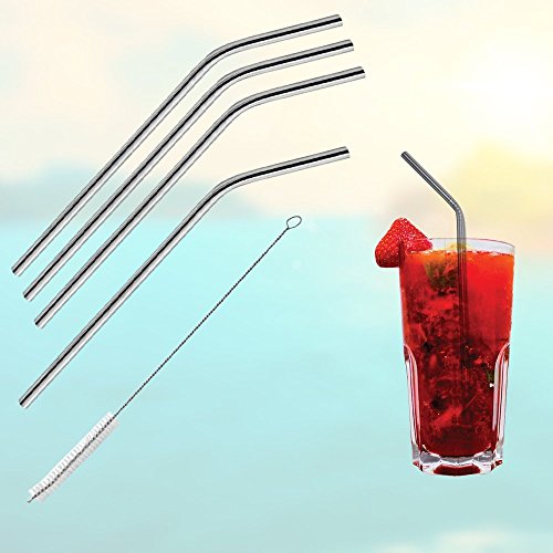 Sanwood 4 gebogene Edelstahl-Trinkhalme Set + 1 pc Reinigungsbürste - 2